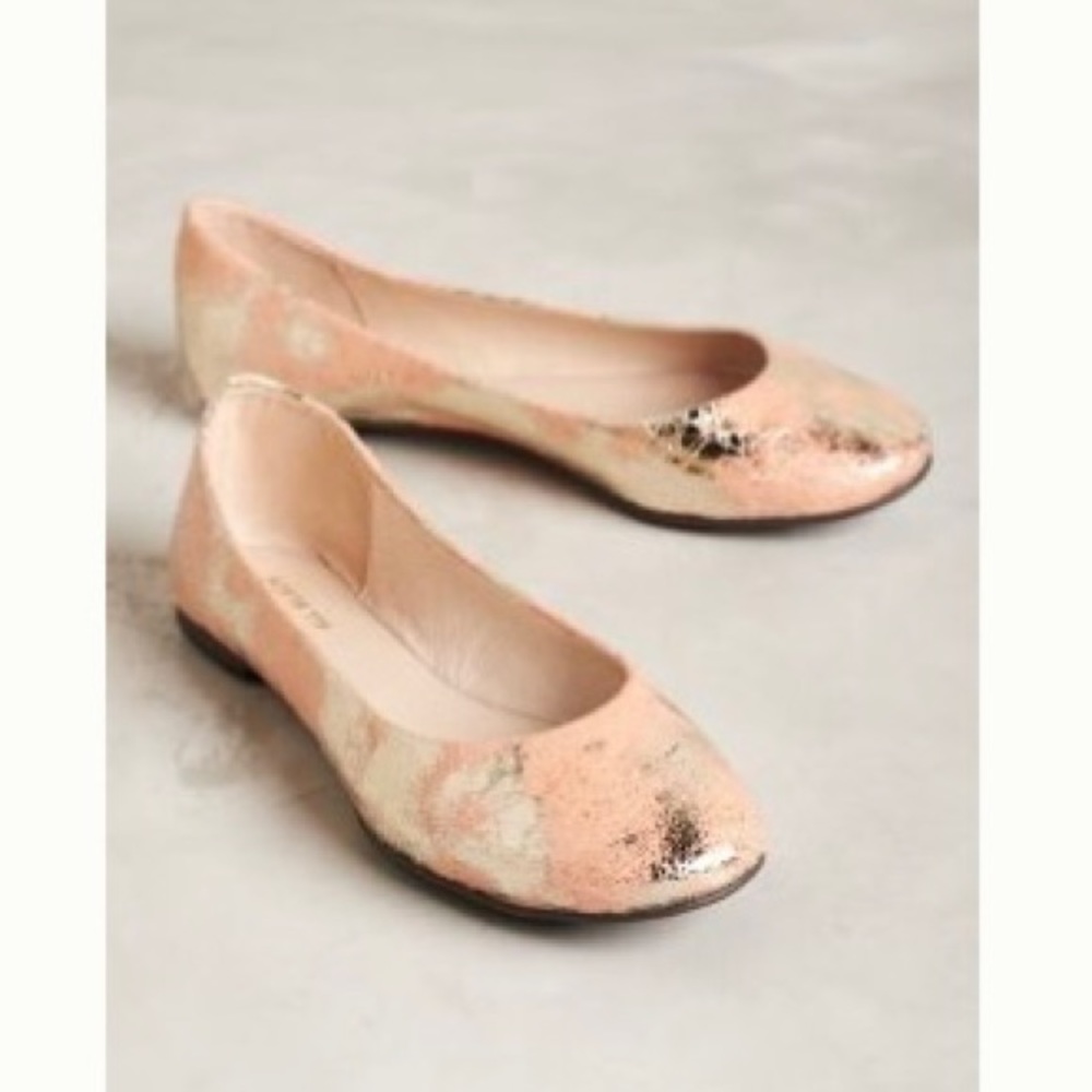 ALL BLACK Pink & Metallic Gold Flats - Sz 7